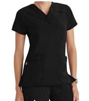 WonderWink Women's Black Four Stretch Short Sleeve Scrub Tops Front Pockets Sz M