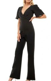 Socialite Short Flutter Sleeve V-Neck Jumpsuit in Black Size XS NWT