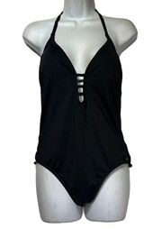 laundry by shelli segal black deep v plunge one piece swimsuit Size M