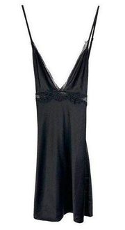 Victoria Secret Medium Cami Nightgown Teddy Black Lace Spaghetti Strap 328