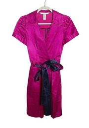 Diane von Furstenberg Hutton Short Sleeve Satin Wrap Dress Pink Size 6