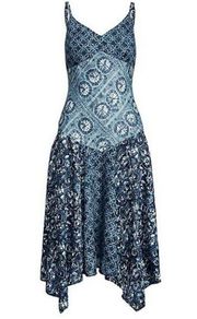 Lauren Ralph Lauren patchwork print 100% linen sleeveless midi dress size 8 NWT