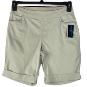 Karen Scott Petite Petite PP Pull-On Shorts Mid-Rise Pockets Elastic Waist Beige