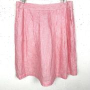 Brooks Brothers Womens Linen Pleated A-Line Skirt Pink White Stripe Size 10