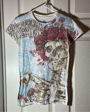 Grateful Dead Floral Skull Graphic Print Short Sleeve Cropped T Shirt white med