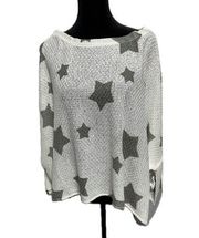 POL Women's Size S Gray/Green Star Pattern Pullover Sweater Polyester