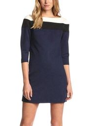 TRINA TURK DIXON COLORBLOCK PONTE 3/4 SLEEVE NAVY BLUE BLACK BODYCON WHITE DRESS