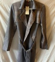 NWT: Anthropologie SOLITAIRE women’s Gray/Plaid Trench Vegan Suede Jacket- sz- M