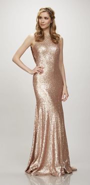 Theia Bridesmaids Gemma Open Cowl Back in Matte Rose Gold