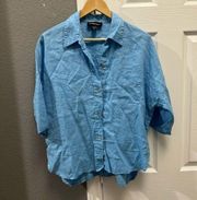 Fifteen Twenty Blue Linen Button Down Short Sleeve Oversized Size Small