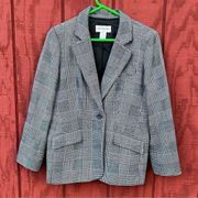 Bloomingdale's Women's Wool Blazer Jacket Notch Lapel Plaid Gray Black‎ Size 14P