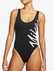 NEW Nike Swim Multi Logo U-back One Piece Swimsuit Black