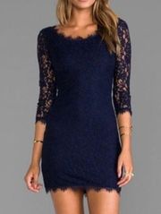 Diane Von Furstenberg Zarita Scoop Lace Mini Dress Navy Blue 6