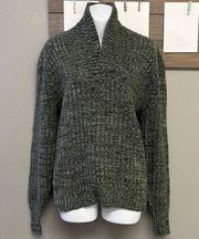 Lambs Wool Blend Heather Green Long Sleeve Cable Knit Cross Cowl Neck Sweater-PL