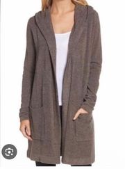 Barefoot Dreams CozyChicLite Brown Hooded Fuzzy Soft Open Cardigan Size Medium