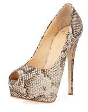 Giuseppe Zanotti Python Effect Leather Peep Toe Platform Pumps Size 39.5