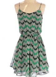 Green and black print double layer chiffon dress size small