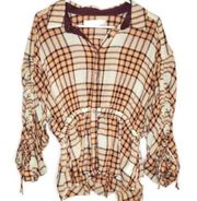 We The Free Raw Hem Button Down Plaid Top