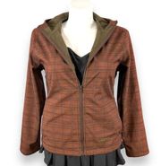 Womens Plaid Hooded Fleece Lined Soft Shell Jacket Brown Large