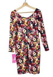 Betsey Johnson Blue Floral Multi Long Sleeve Sheath Dress 6