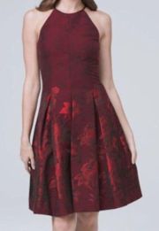 NEW White House Black Market Red Floral-Jacquard Fit-And-Flare Dress