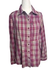 The North Face Plaid Pink Purple Pleated Chest Pocket‎ Button Down Large Women's