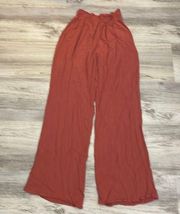 Mauve Pink Pull On Crepey Material Loose Fit Straight Leg Pants Large