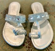 Madeline Stuart Radar silver embellished sandals in size 8W