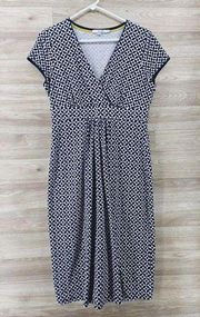 Boden Womens 10L Blue & White Geometric Print V-neck Dress