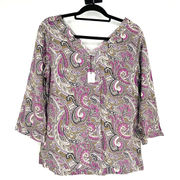 Peter Millar V-Neck Paisley Side Zip Blouse Size M NWT