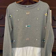 English Factory long sleeve crew neck sweatshirt w jewel embellishments S NWOT