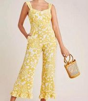 NWT Anthropologie Faithful The Brand Yellow Floral Jumpsuit Size M