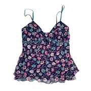 Vintage Y2K Fashion Bug Purple Floral Print Layered Chiffon Babydoll Tank Cami