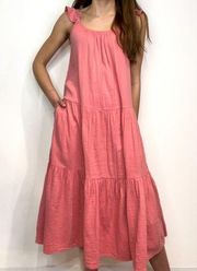 Dusty Rose Crinkle Tiered Dress