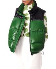 Bernie Bernardo Color Block Puffer Vest Green Black Women's Size Medium NWT