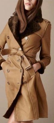 Burberry Suede Lambskin Shearling Lined Trench Coat