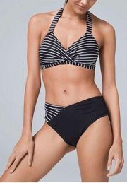 White House Black Market black and white halter bikini top and full coverage bot