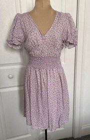 Aqua Womens Lilac/White Ditsy Floral Print Puff Sleeve Dress Size XS