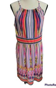 London Times Size 10 Colorful Vertical Stripes Sleeveless Dress