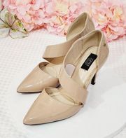 Jones New York Nude Colette Crossover Foot Strap Patent Leather Heels Sz 7M