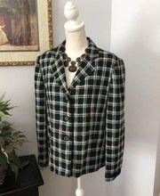 Vintage Requirements Womens Blazer Jacket Black Green Plaid Long Sleeve Size 14