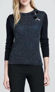 Tory Burch Merino Wool Navy Blue Iridescent Dragonfly Embellished Rory Sweater M