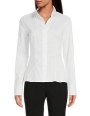 Hugo Boss Bashina Stretch Poplin Point Collar Long Sleeve Slim Fit Blouse. 10