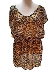 swim Tan, Brown & Black Leopard Print Sheer Bathing Suit Wrap S/M