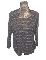 CHARMING CHARLIE Gray Striped Lightweight Sweater Size Large