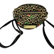 Betsey Johnson Cheetah Mini Crossbody Bag Rosebuds Nylon Top Zip Gold Hardware