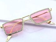 🌻 Pink Rhinestone Square Frame Glasses