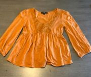 Derek Heart Size S Gold Eyelet Embroidered‎ Short Sleeve Peplum Blouse Sz Small