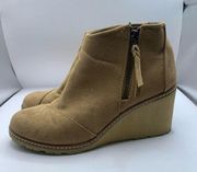 TOMS Womens 7.5 AVERY Leather Wedge Heel Ankle Booties Round Toe BOHO Faux Suede