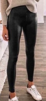 Commando Faux Leather High Shine High Rise Raw Hem Leggings Black Size Medium